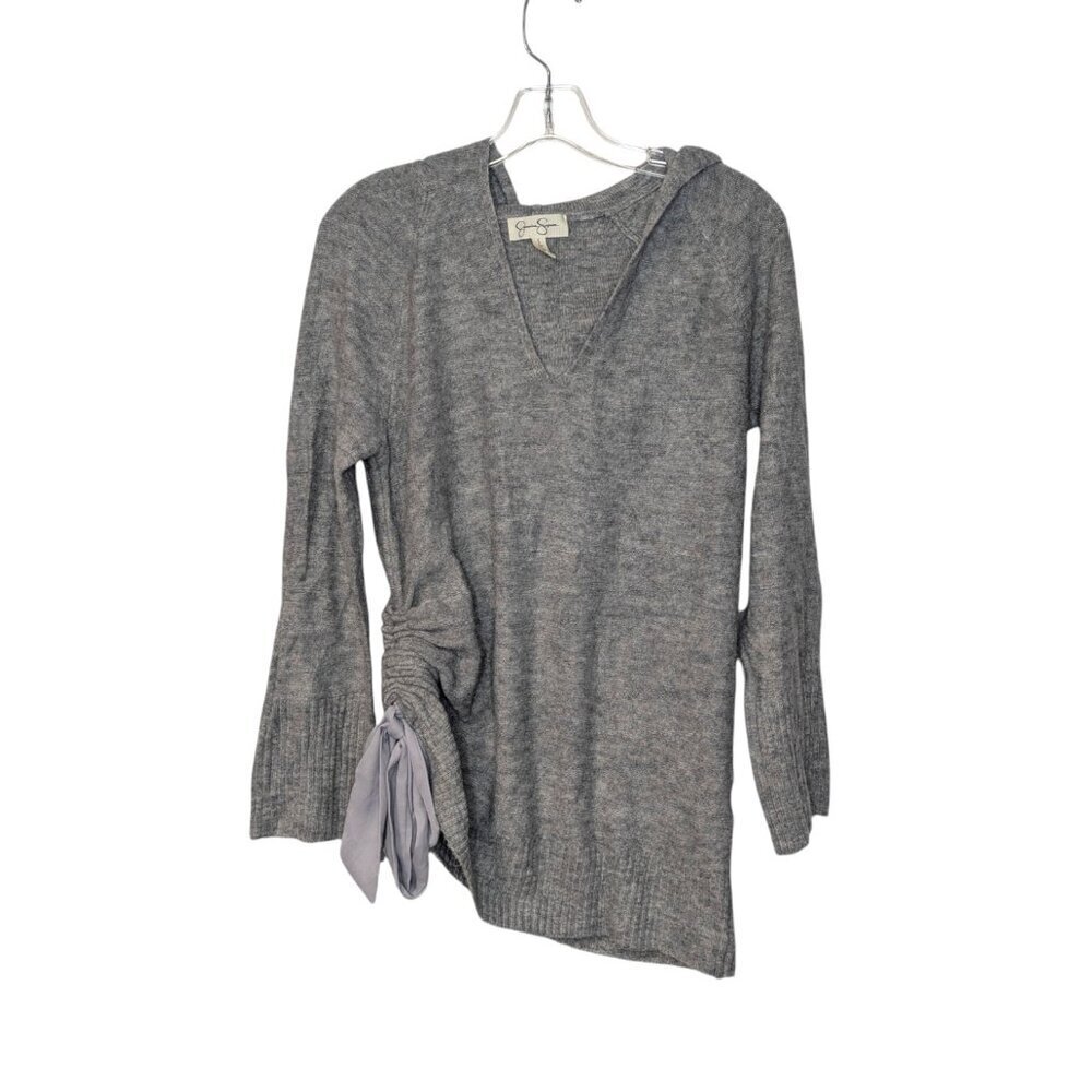 Jessica Simpson Grey Sweater, Scoop Neck with Side Tie Hooded - SZ S